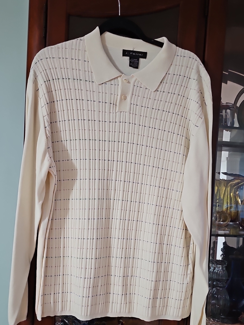 jf j.ferrar Cream Long-Sleeve Polo Knit Structured  Sweater Size XL  NWOT